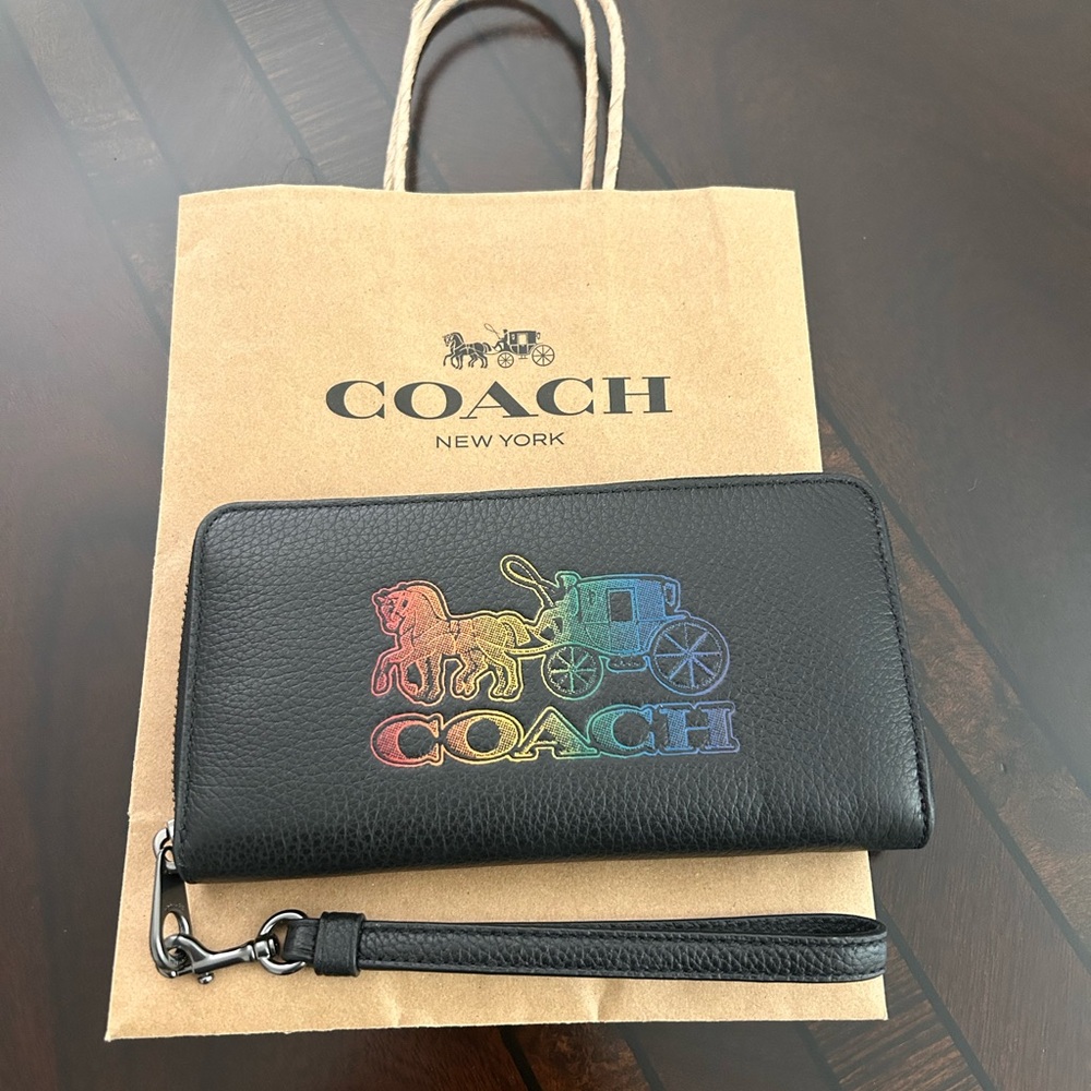 Coach Large Phone Wallet Leather Rainbow